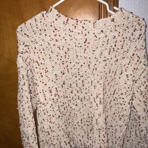 KEREN hart Cream and Brown Speckled Turtleneck Sweater